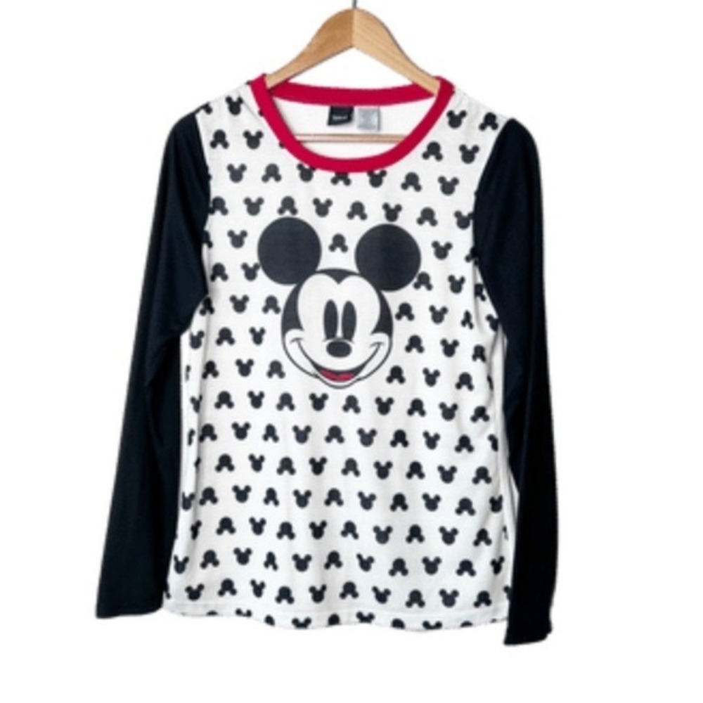 Vintage Disney Mickey Mouse Face All Over Print Long Sleeve Shirt Women's Small‎